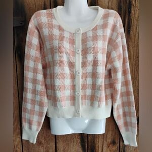 Luca + Grae Cardigan Sweater Pink White Button-Down Women's Sz S Crew Neck